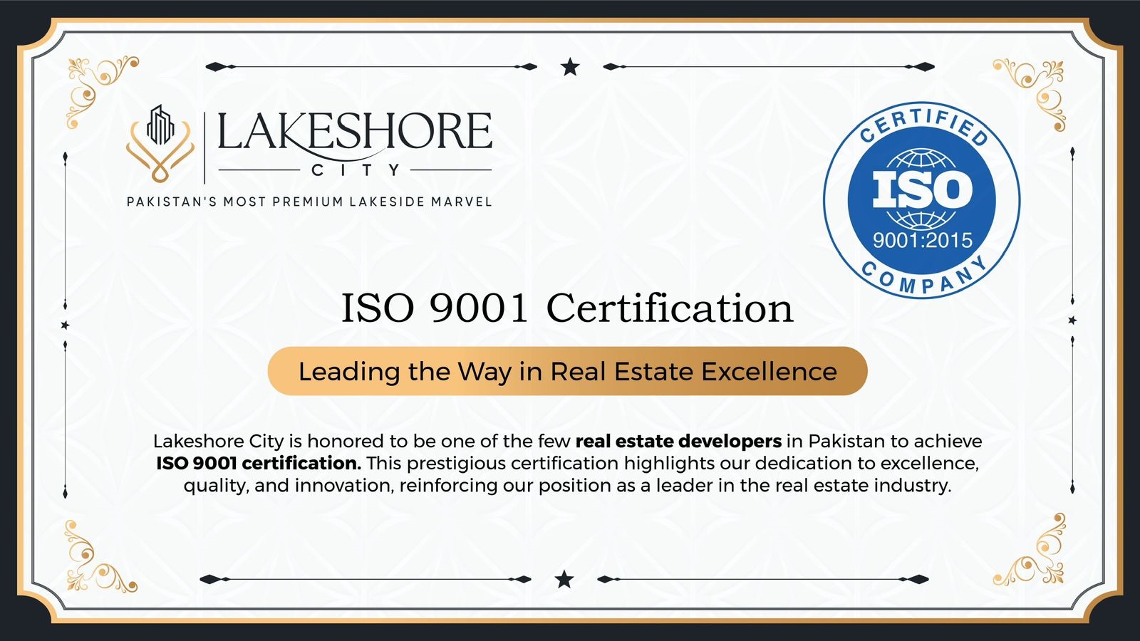 Lakeshore City Islamabad ISO 9001 Certificate